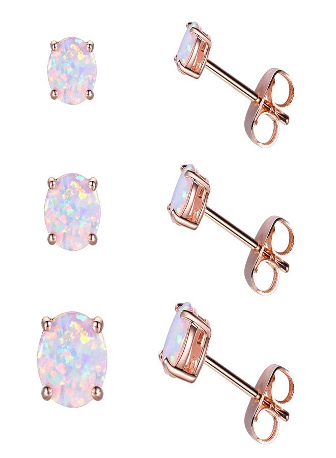 EPIRORA Sterling Silver Opal Stud Earrings for Women- Rose Gold Plated Opal Earrings Hypoallergenic Small Birthstone Earrings - Image 1